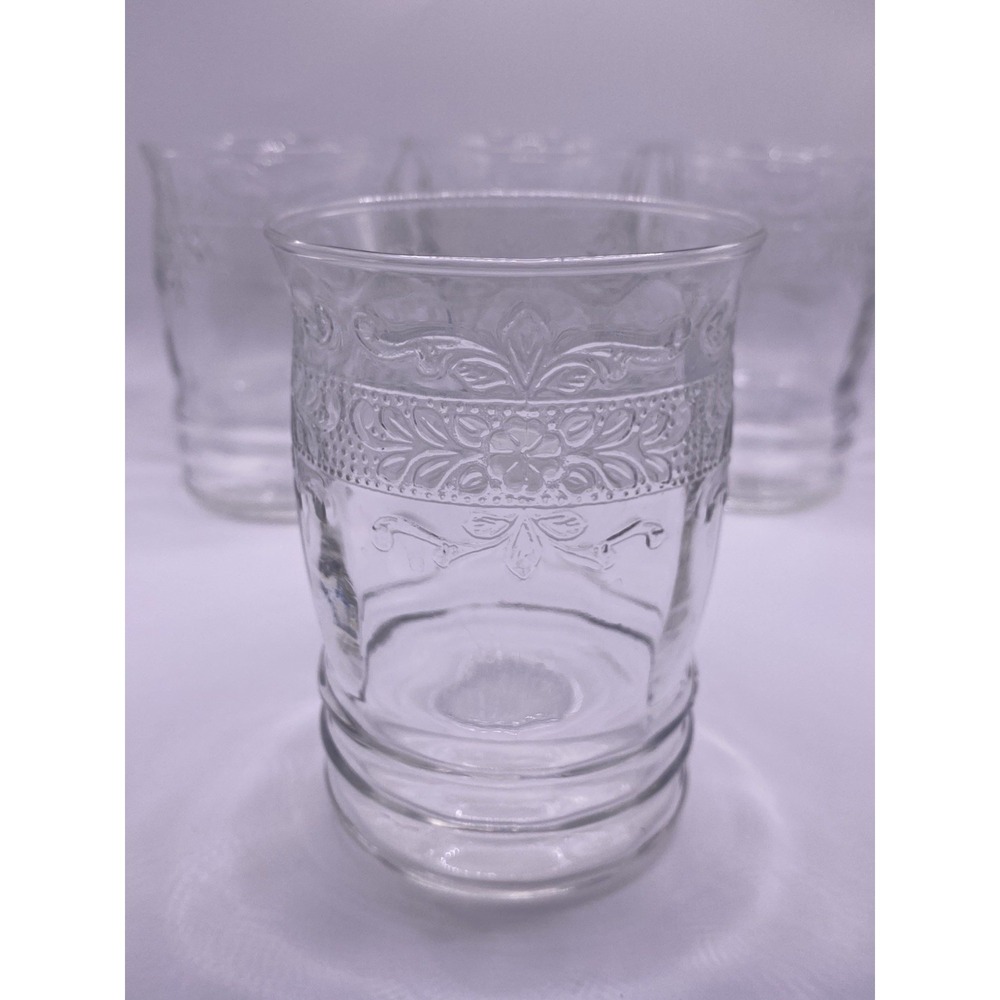 MacBeth-Evans Tumbler Stippled Rose Band Clear Depression Glass Tumblers 9 oz 4"